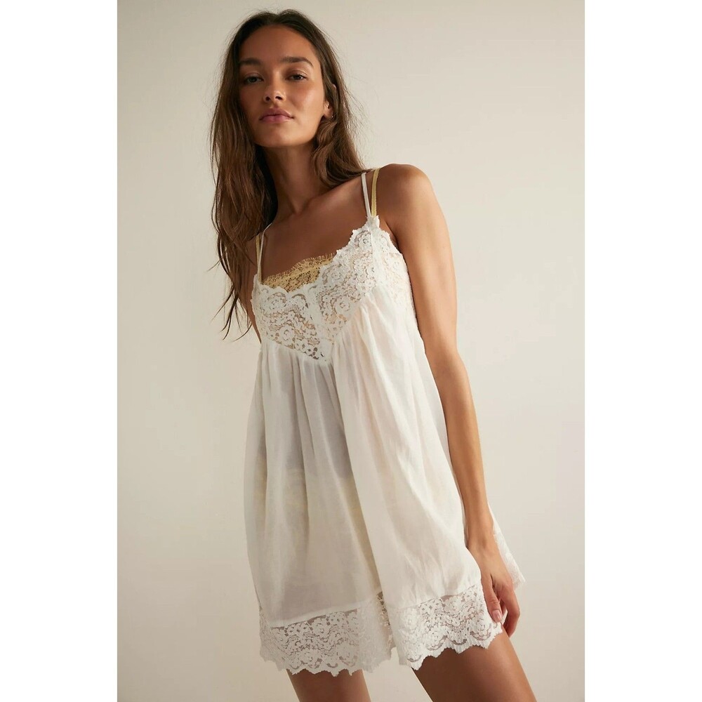 Intimately Free People Fiona Mini Slip Dress Billowy Sleeveless Lace S 290857